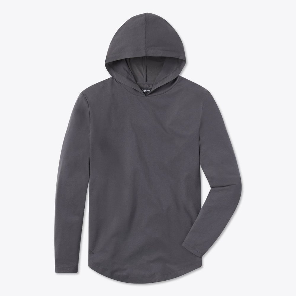 Cuts Clothing Men's Long Sleeve Hooded Tee in Charcoal Gray